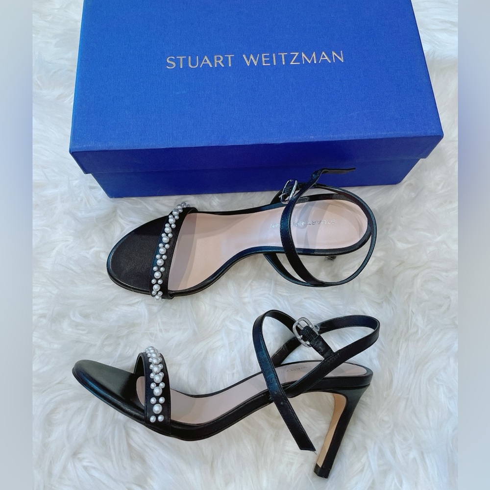 Stuart Weitzman Black Heels with Pearl Accents